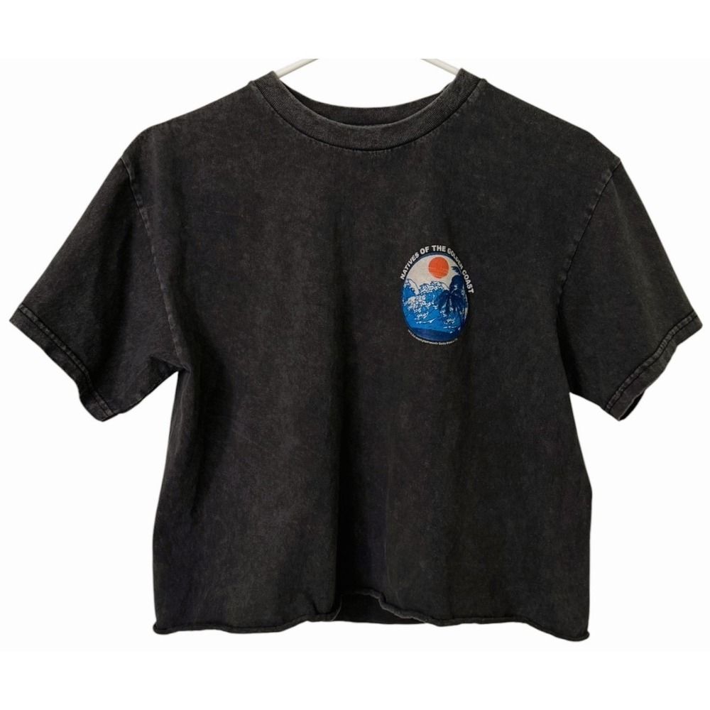 John Galt Natives of the Golden Coast Graphic T Shirt OS Black Washed Cropped